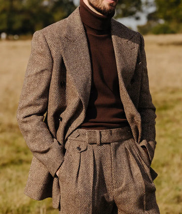 167.67 Aidase Chic Herringbone Men Wedding Suits Peaked Lapel Double Breasted Tuxedos For Groom Blazer Pants Party Business Set aidase-shop